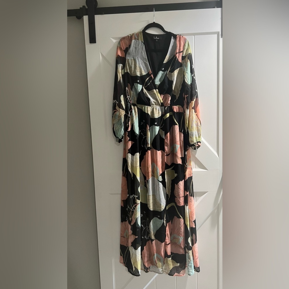 Wondrous Water Lilies Black Floral Print Maxi Dress